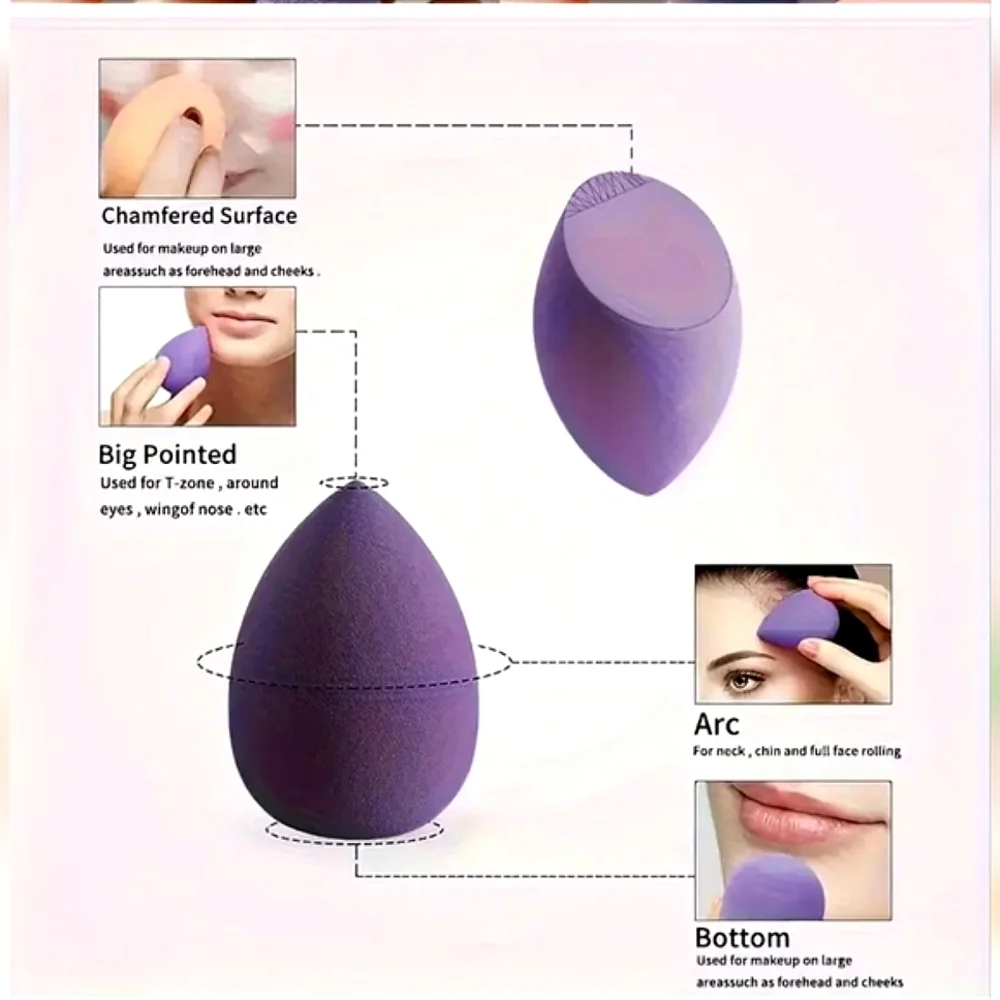 🆕️MAGIC PURPLE SET OF 8 MAKEUP SPONGES IN PLASTIC PROTECTIVE SNAP CASE
